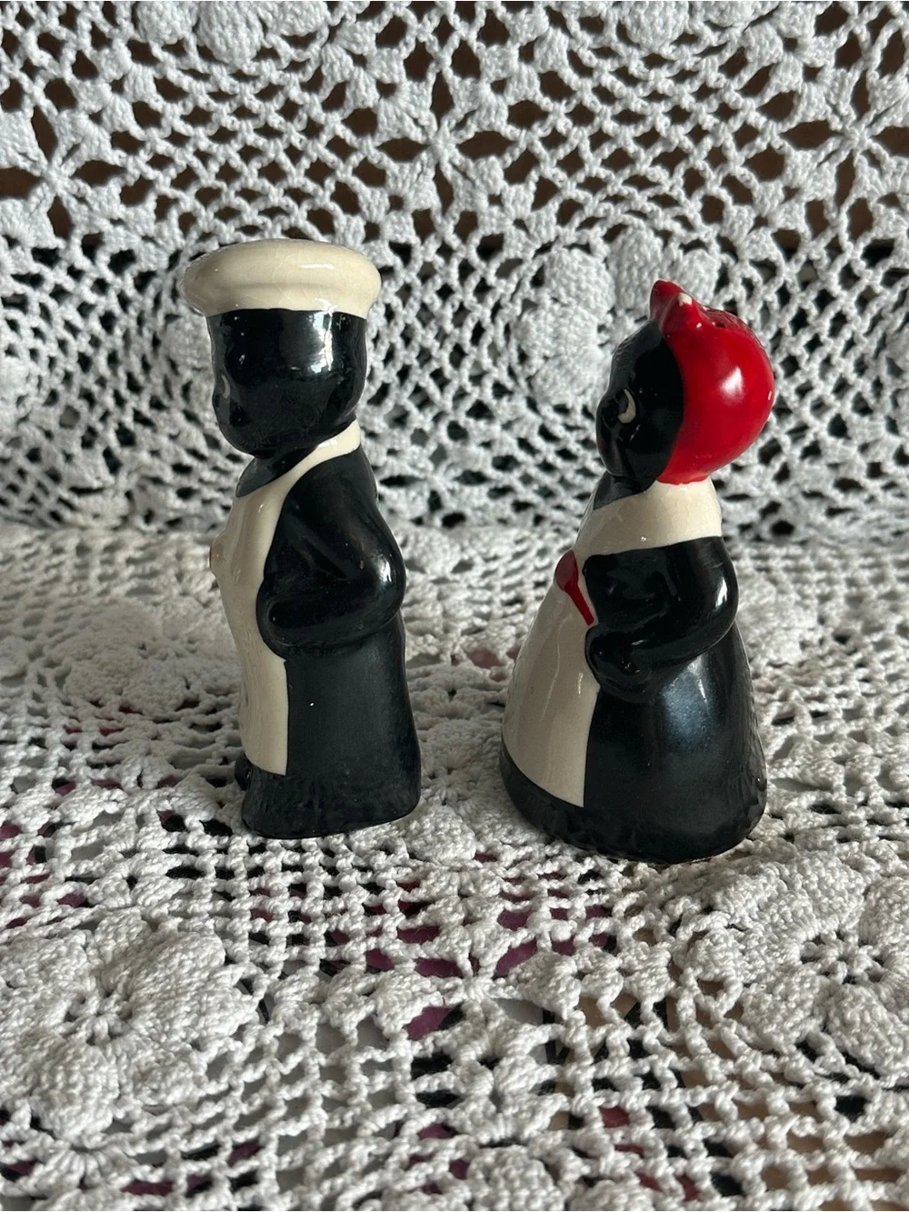 F&F Black & White Ceramic Salt and Pepper Shaker Set with Red Accents